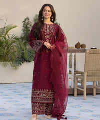 3PC - Lawn Embroidered Shirt with Organza Embroidered Dupatta - 1351