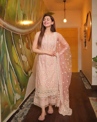 3 Piece Embroidered Lawn Shirt with Embroidered Organza Dupatta 1049