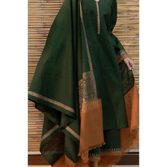 3 Piece Dhanak Shirt with Printed Wool Shawl BR 1075