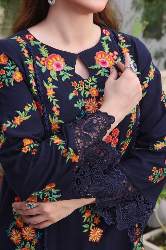 3PC DHANAK EMBROIDERED SHIRT WITH COURTRAI PRINTED SHAWL & TROUSER  V676