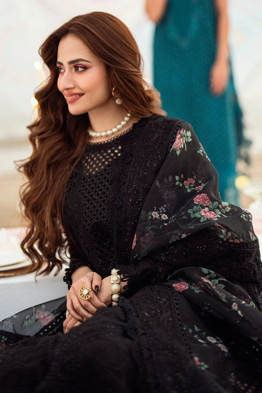 3PC - LAWN EMBROIDERED SHIRT WITH COTTON NET PRINTED EMBROIDERED DUPATTA AND TROUSER - 520