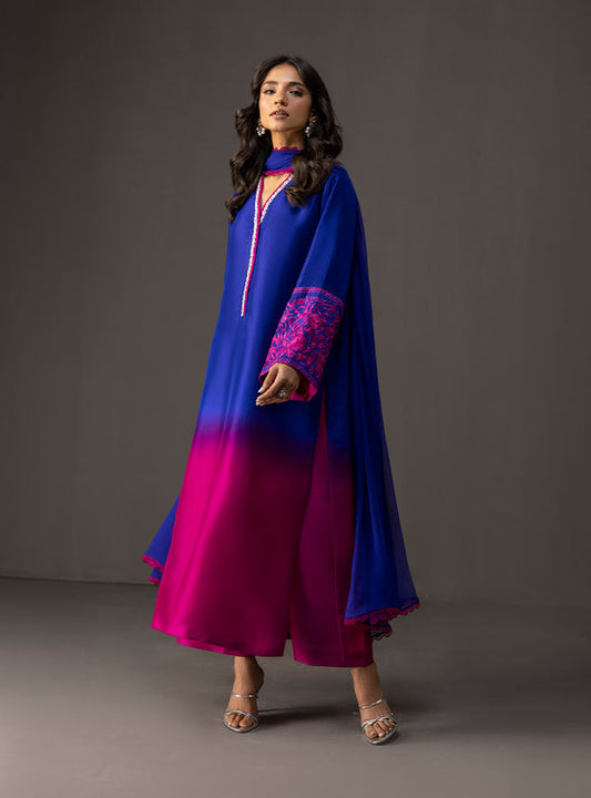 3 Piece Unstitched Embroidered and Printed SIlk Suit 230
