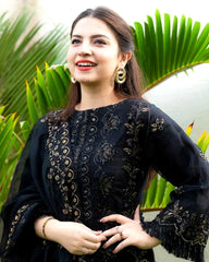 Black Linen 3PC Embroidered-1020W