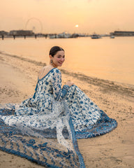 FAIZA SAQLAIN - 3PC LAWN EMBROIDERED SHIRT WITH EMBROIDERED KHADDI NET DUPATTA AND TROUSER - 718