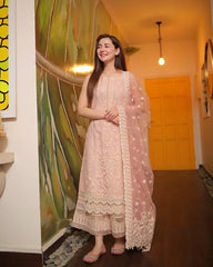 3 Piece Embroidered Lawn Shirt with Embroidered Organza Dupatta 1049