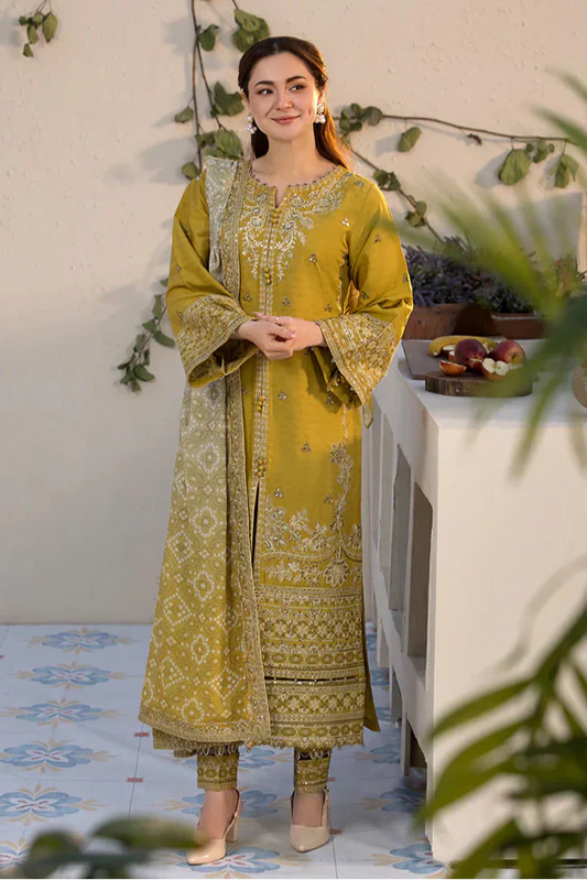 Dhanak-3PC Embroidered Shirt with Twill Printed Shawl- 260