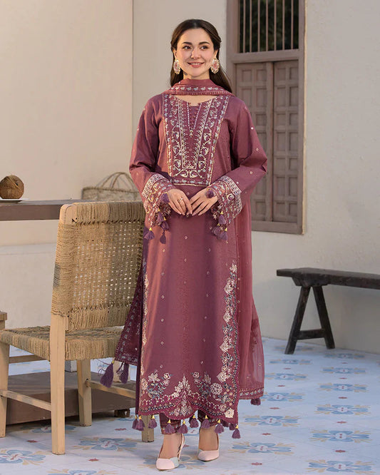 Lawn-3PC Embroidered Shirt with Chiffon Embroidered Dupatta- 1321