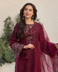 3PC - Lawn Embroidered Shirt with Organza Embroidered Dupatta - 1351